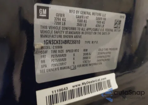 2011 Chevrolet Suburban 1500 Ltz z USA, uszkodzony, nr VIN 1GNSCKE04BR236810